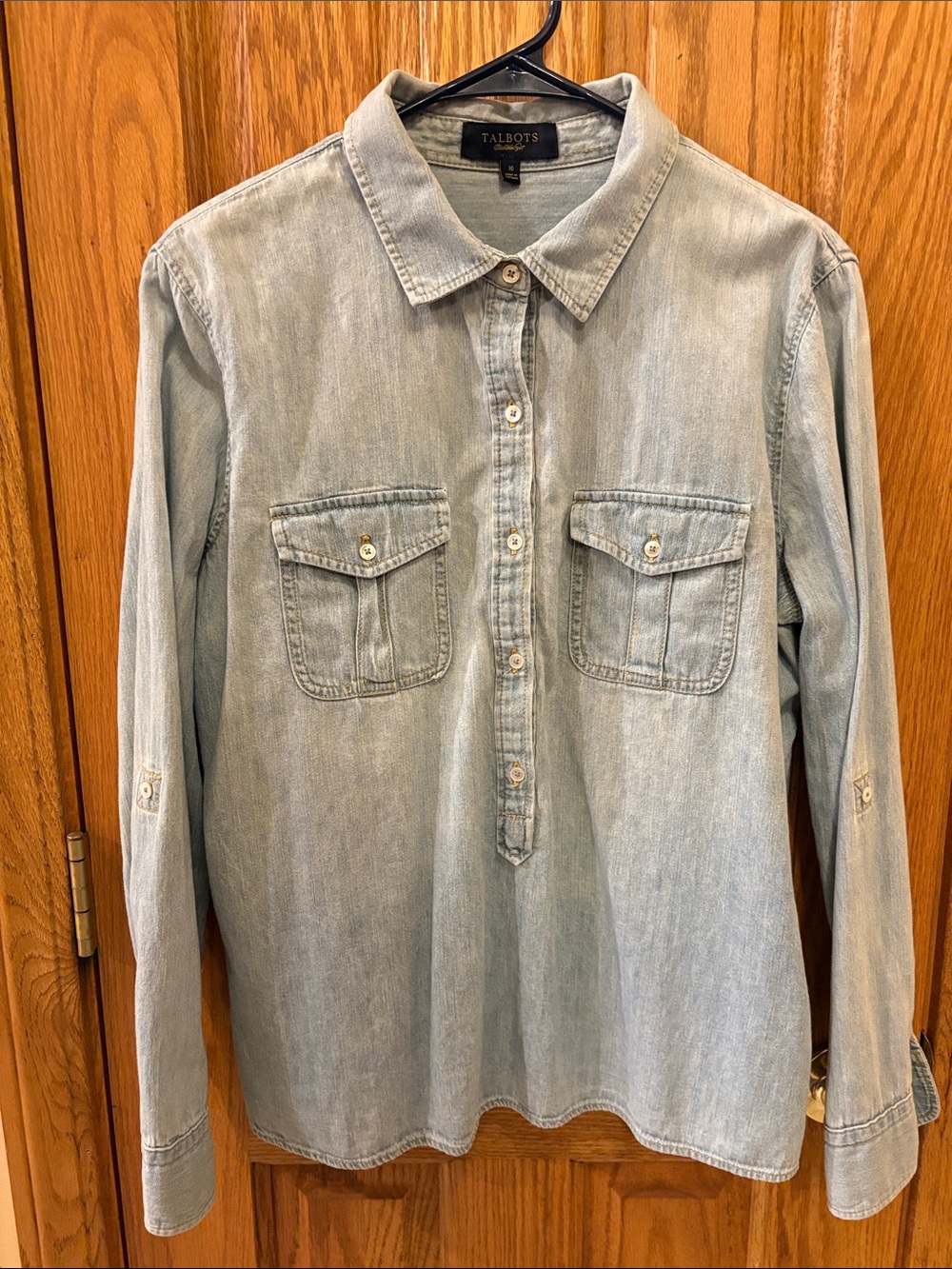Talbots Light Blue Denim Button-Front Pullover Shirt